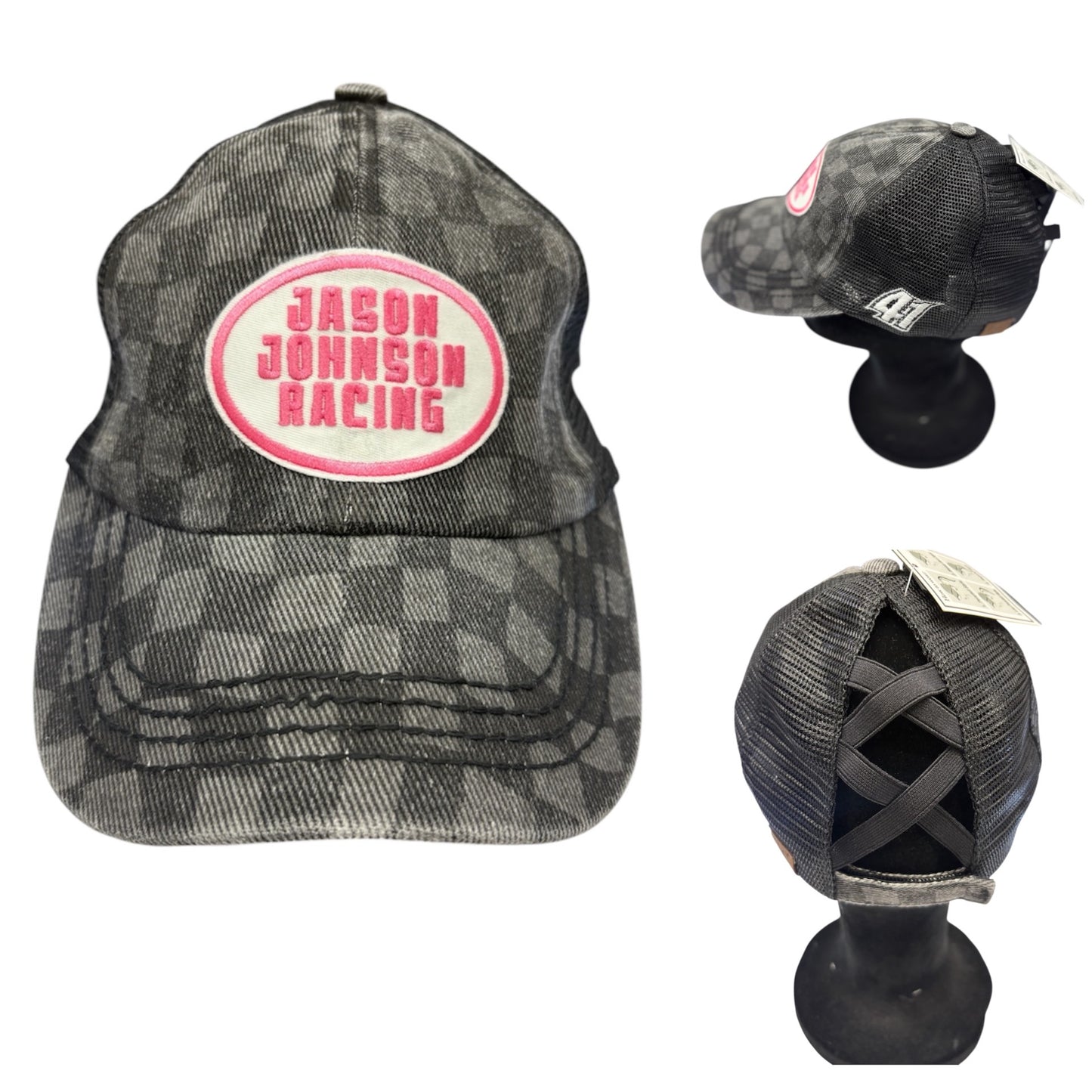 Ladies JJR Checkered Crisscross Ponytail Velcro Hat