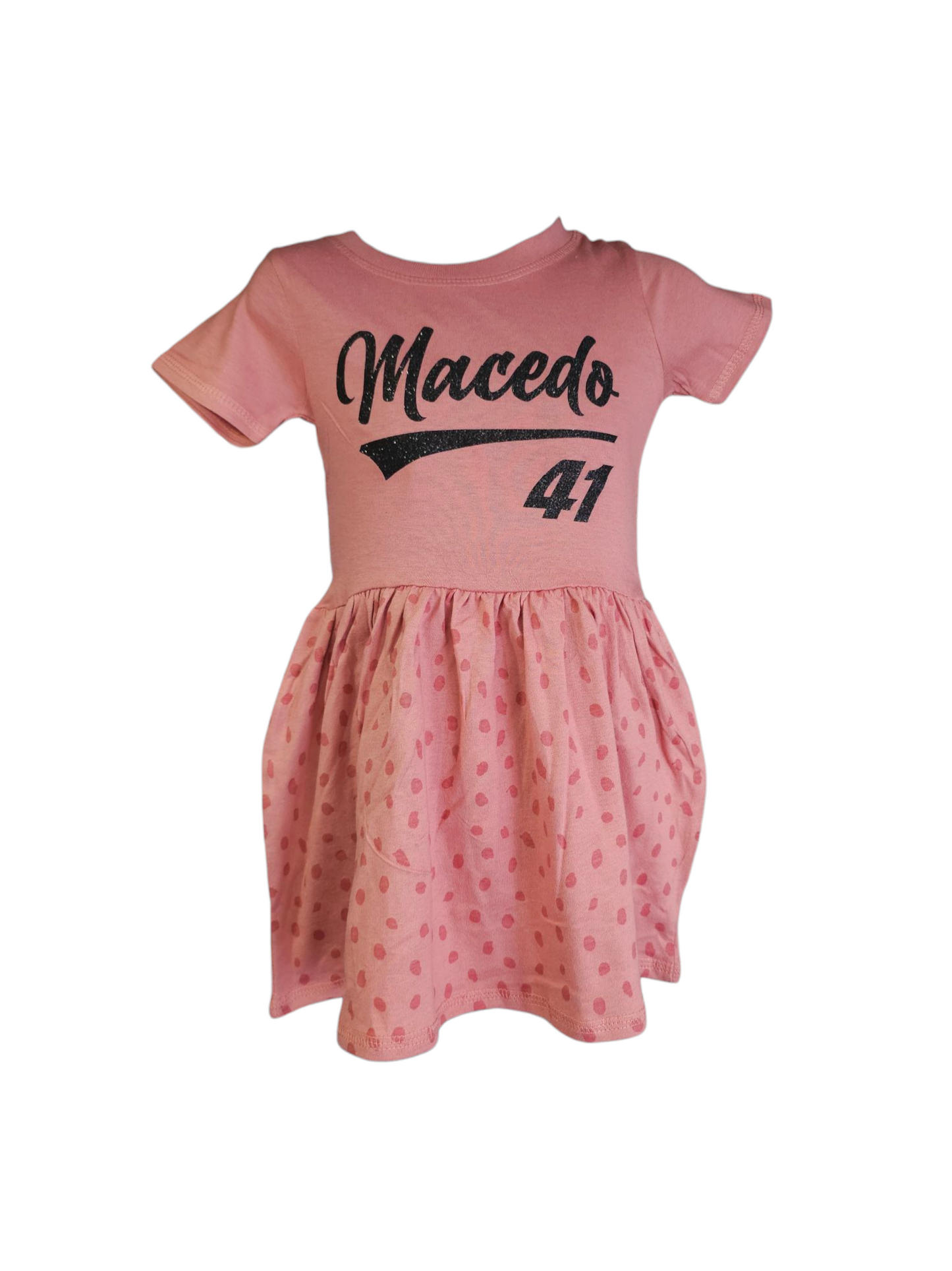 Macedo 41 Glitter logo Design Toddler Dress (Mauvelous W/ Spots)