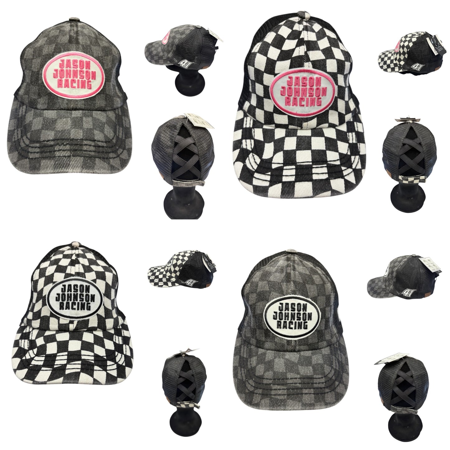 Ladies JJR Checkered Crisscross Ponytail Velcro Hat
