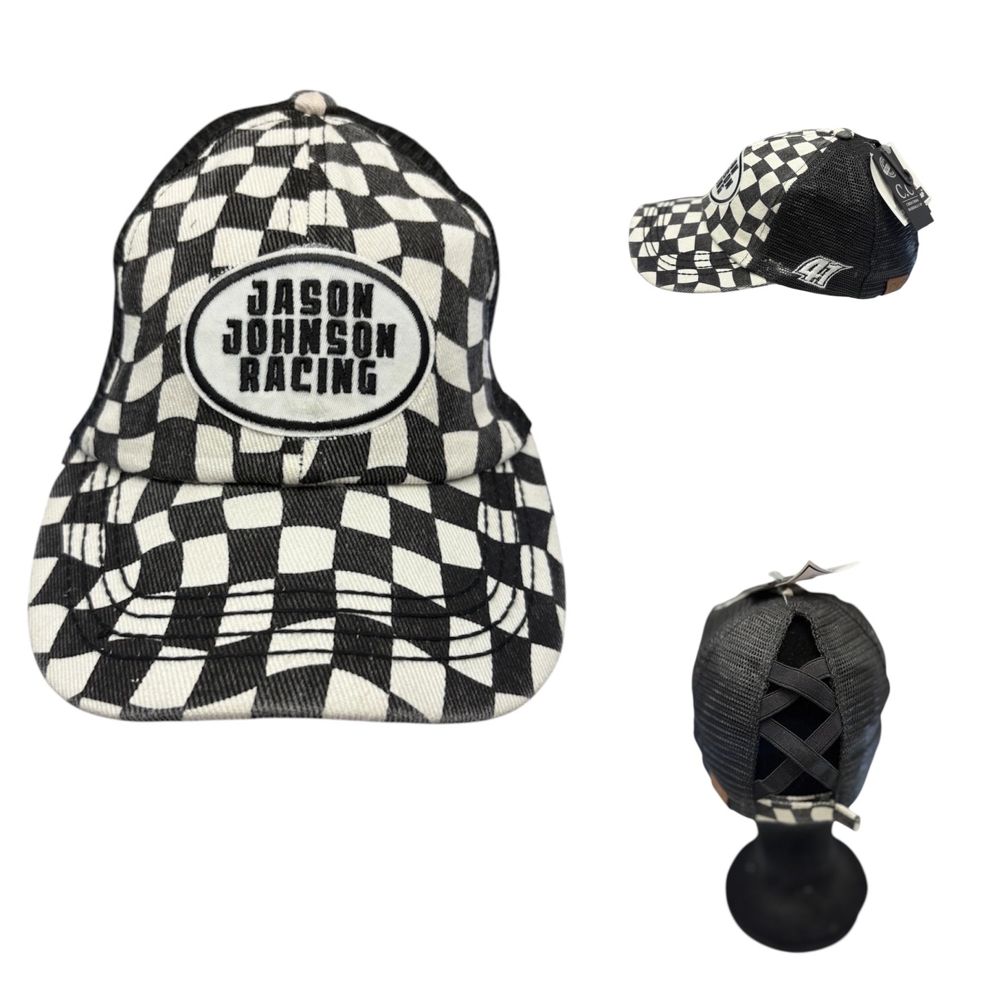 Ladies JJR Checkered Crisscross Ponytail Velcro Hat