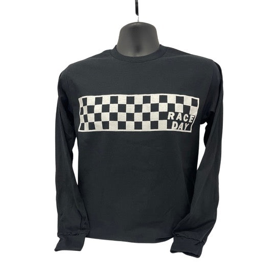 Checkered Race Day Long Sleeve T-Shirt (Black)