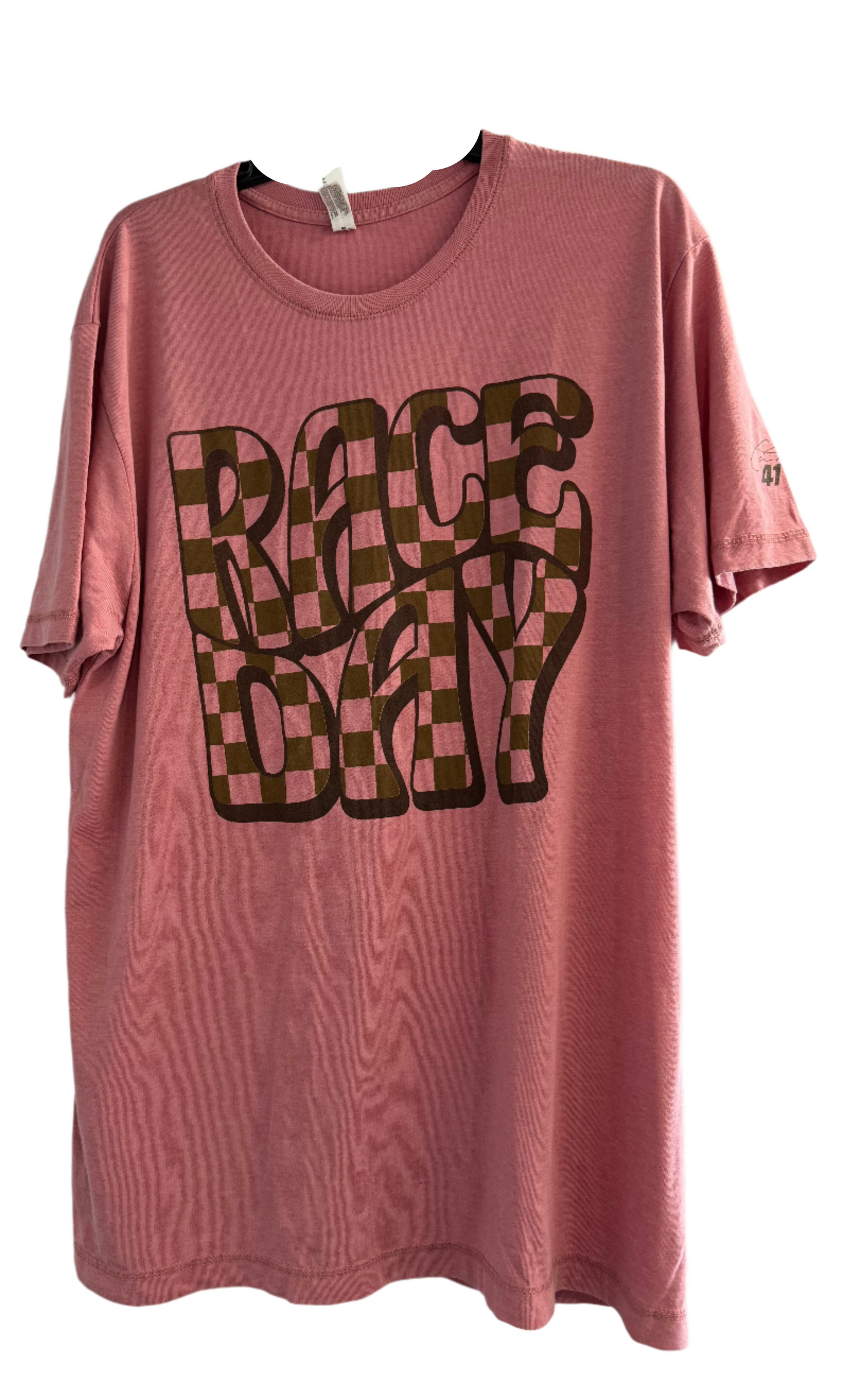 Ladies Retro Checkered Race Day T-Shirt (Blush)