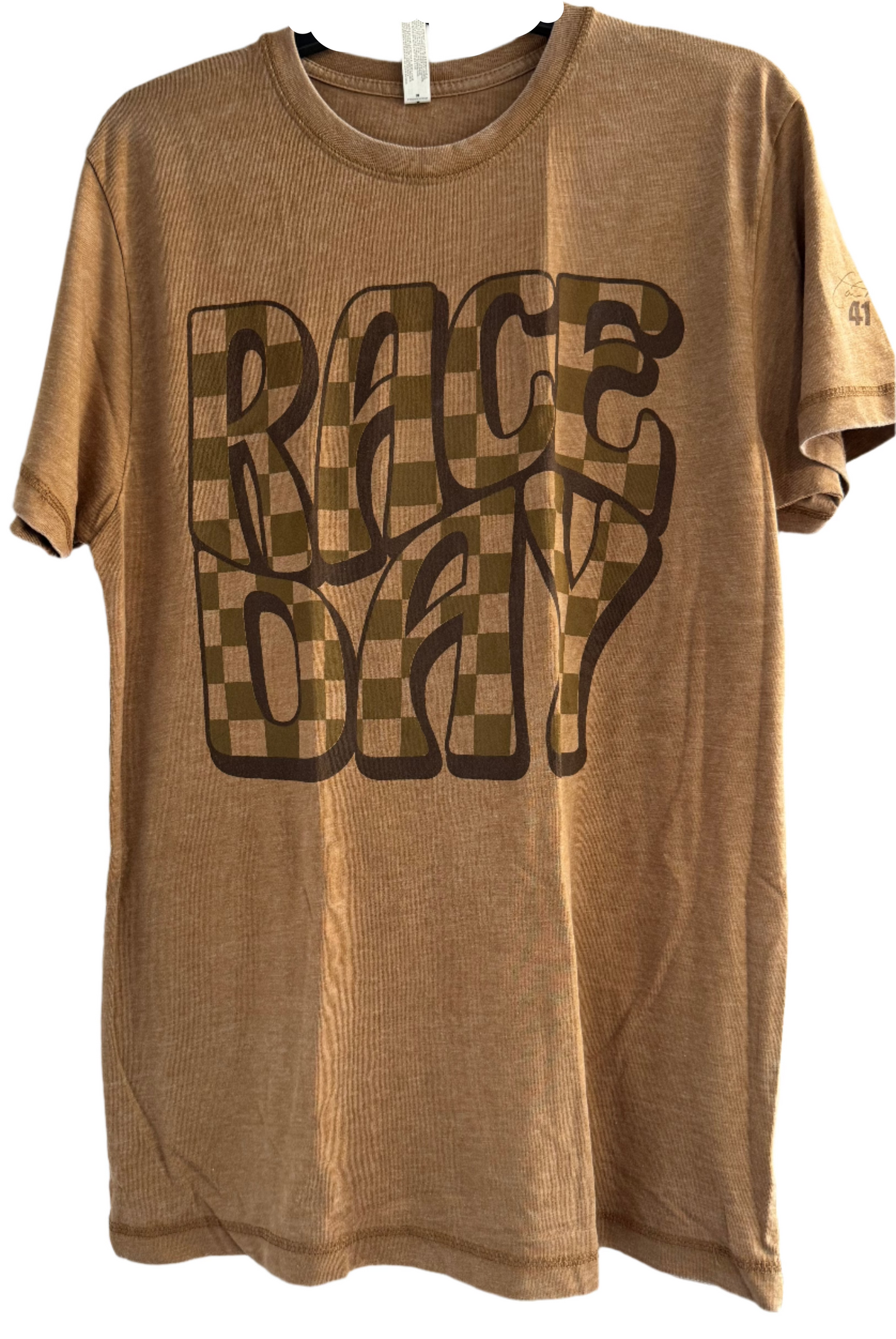 Ladies Retro Checkered Race Day T-Shirt (Carmel)