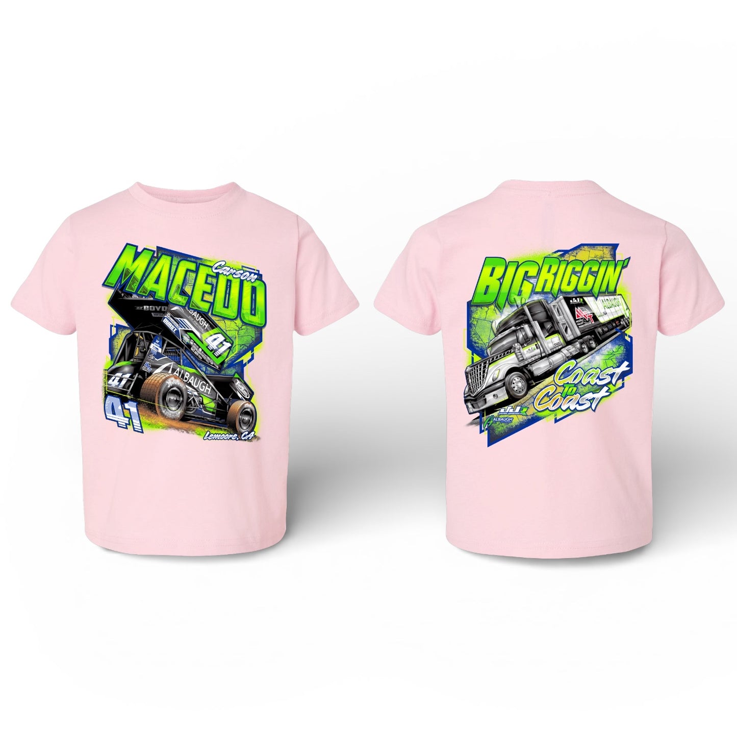 Youth Big Riggin Design T-Shirt Large Front (Pink)
