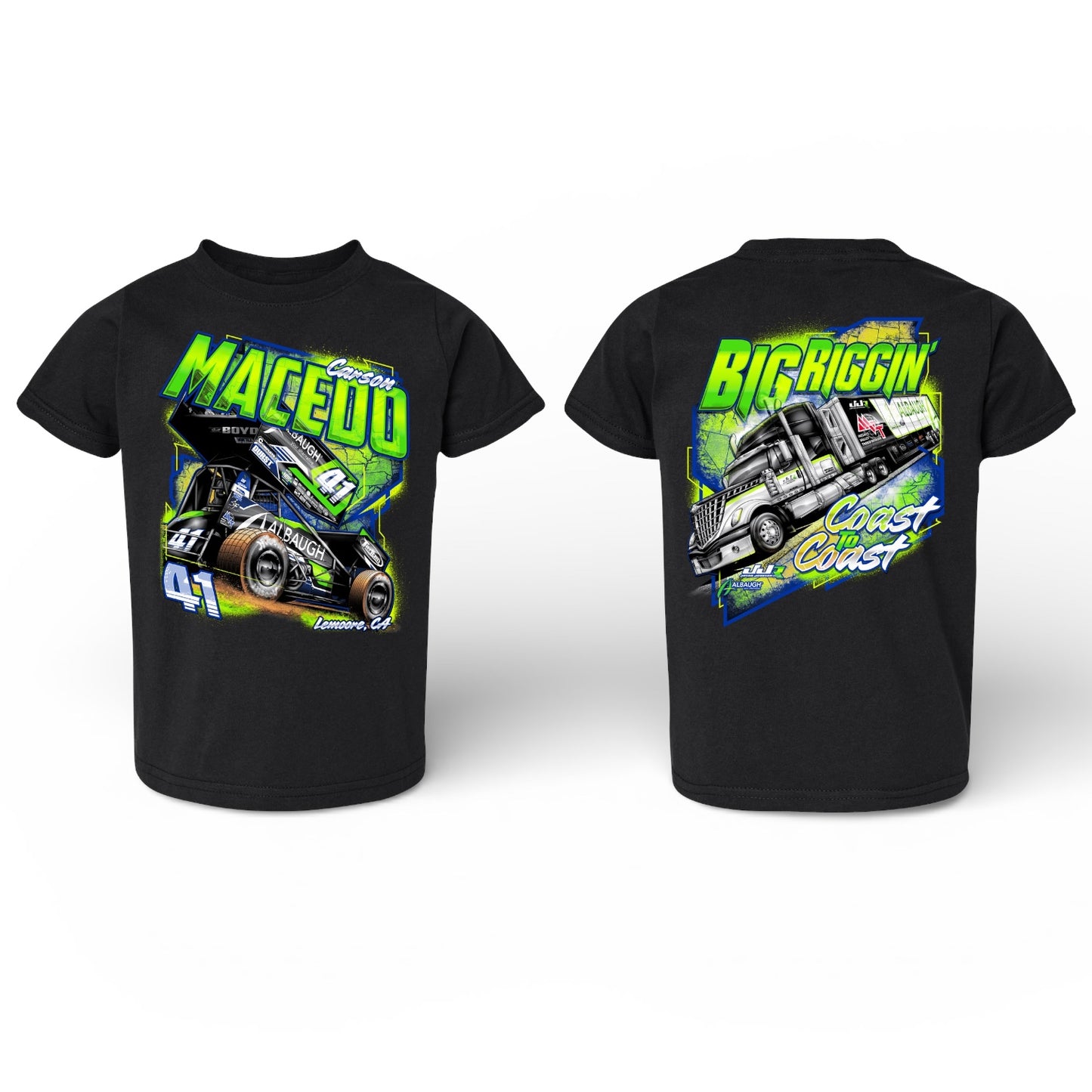 Youth Big Riggin Design T-Shirt Large Front (Black)