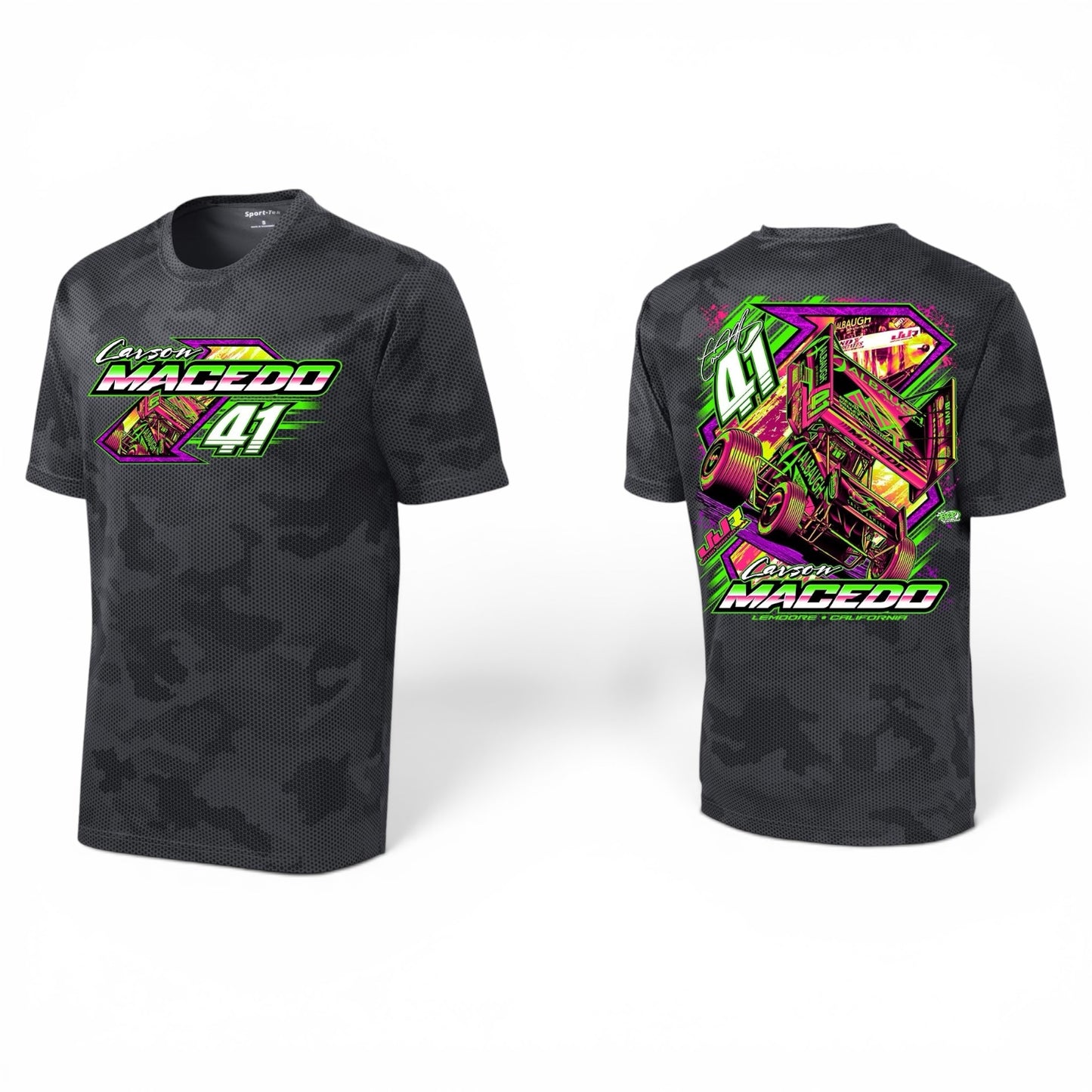 Midnight Neon Design T-shirt Moisture Wick Camo Hex (Iron Grey)