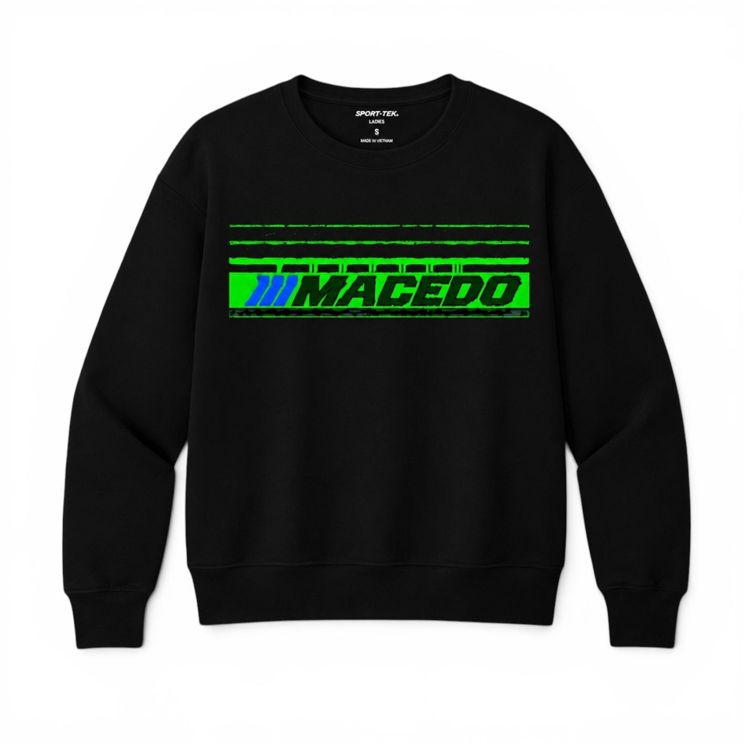 Ladies The Macedo Line Design, Cropped Crewneck (Front Only Black)