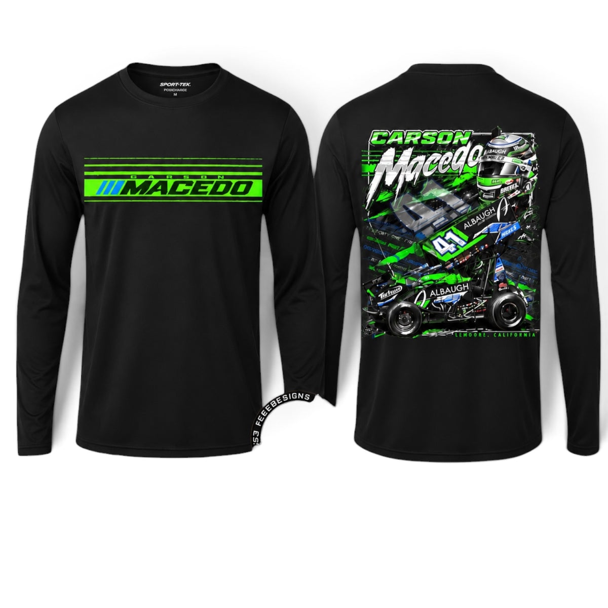 Ladies The Macedo Line Design T-Shirt (Scoop Neck Posicharge L/S Black)