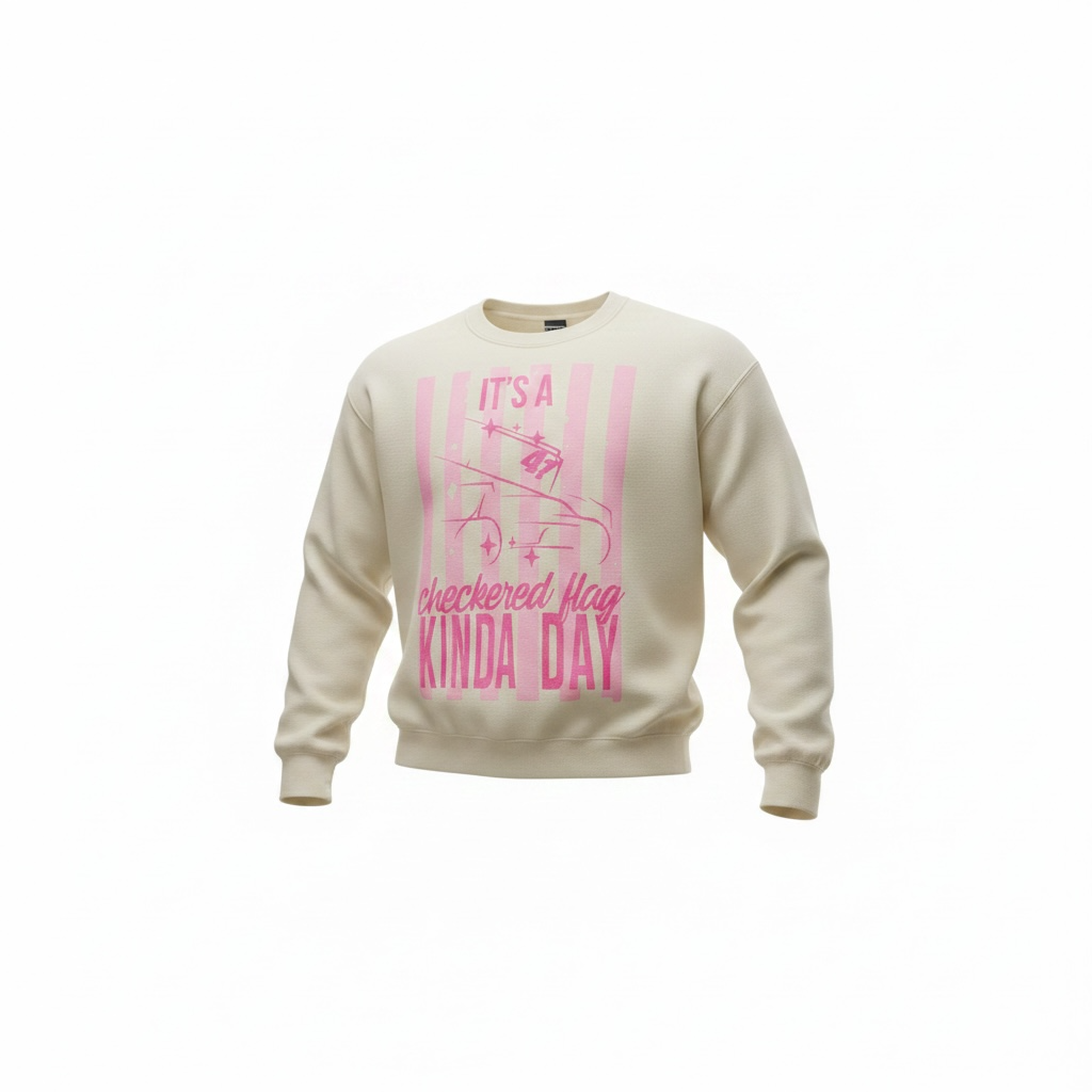 Ladies Cropped Checkered Flag Design Crewneck (Pepper or Cream)