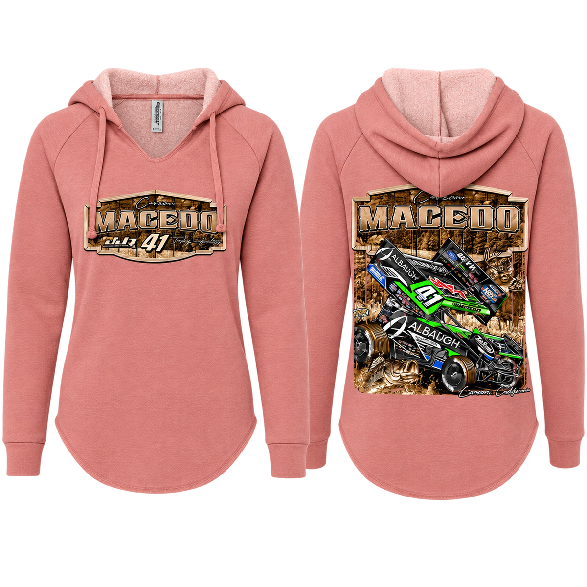 Ladies Huntin' Horsepower Design, V-Cut Hoodie (Pink Blossom)