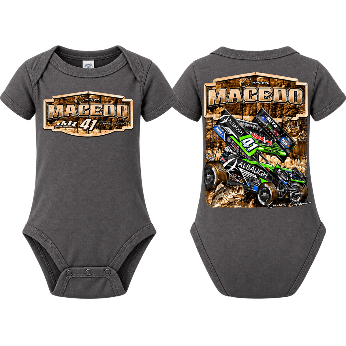 Infant Huntin' Horsepower Design Onesie (Heather Charcoal)