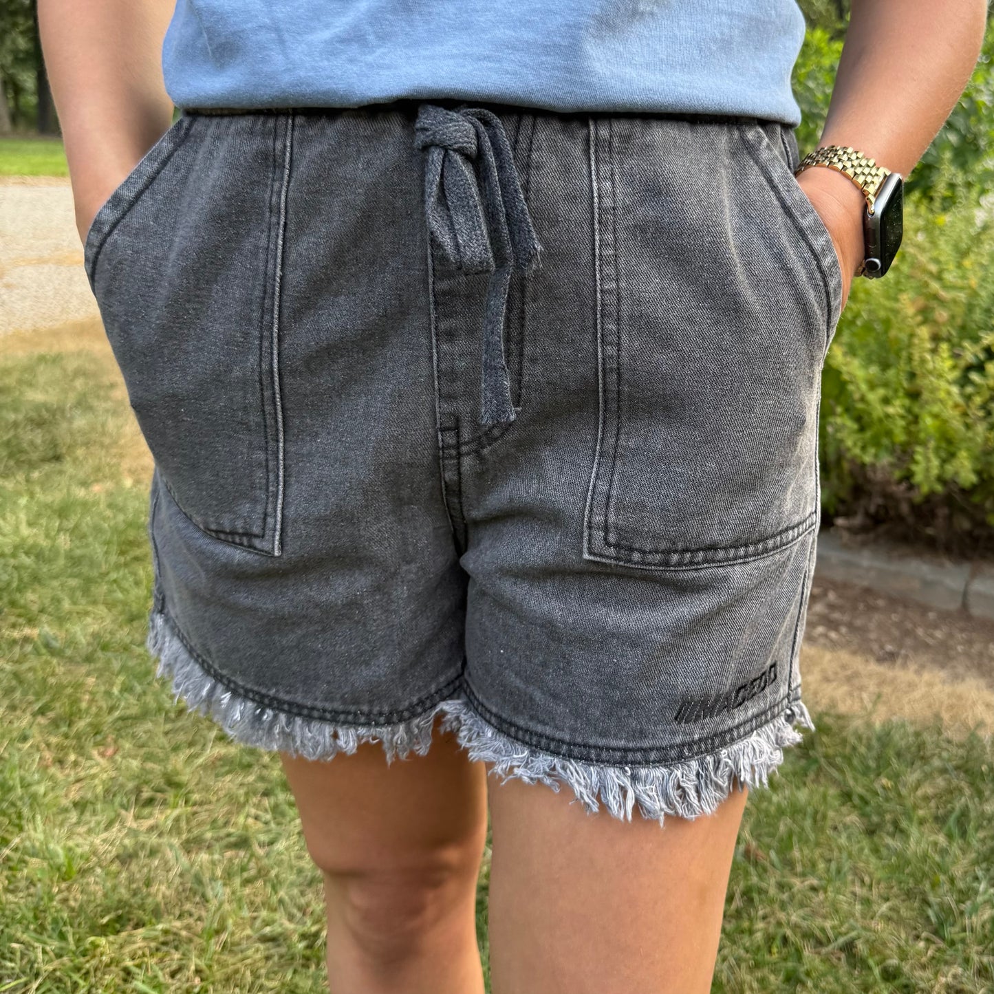 Ladies Macedo Logo Shorts (Washed Grey)