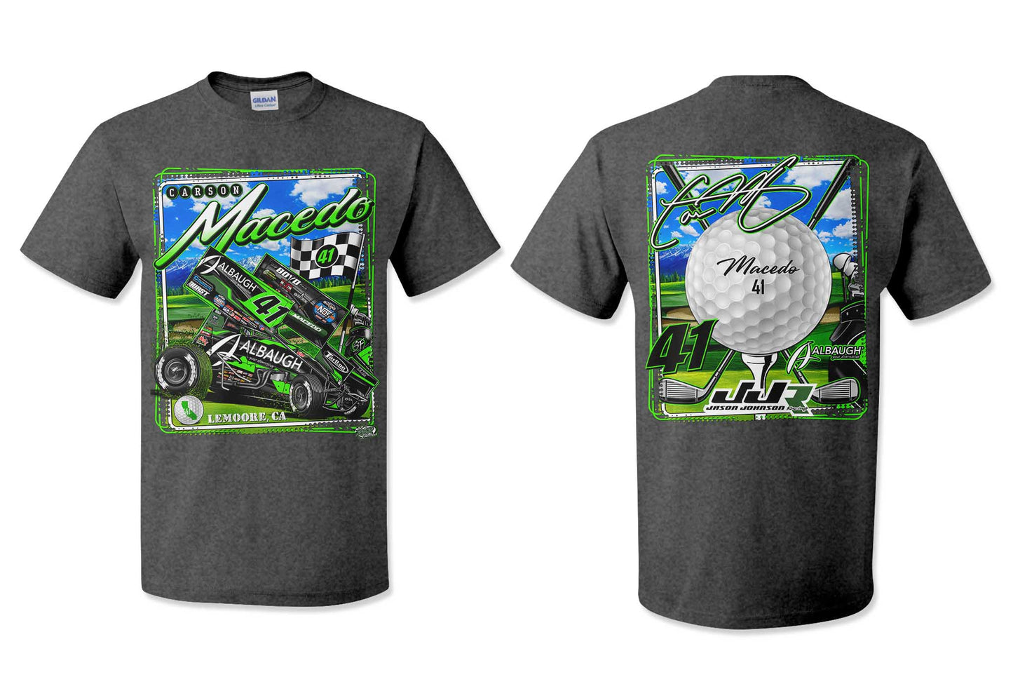 Rippin’ through the Golf Greens Full Front and Back Graphic T-Shirt (Grey)