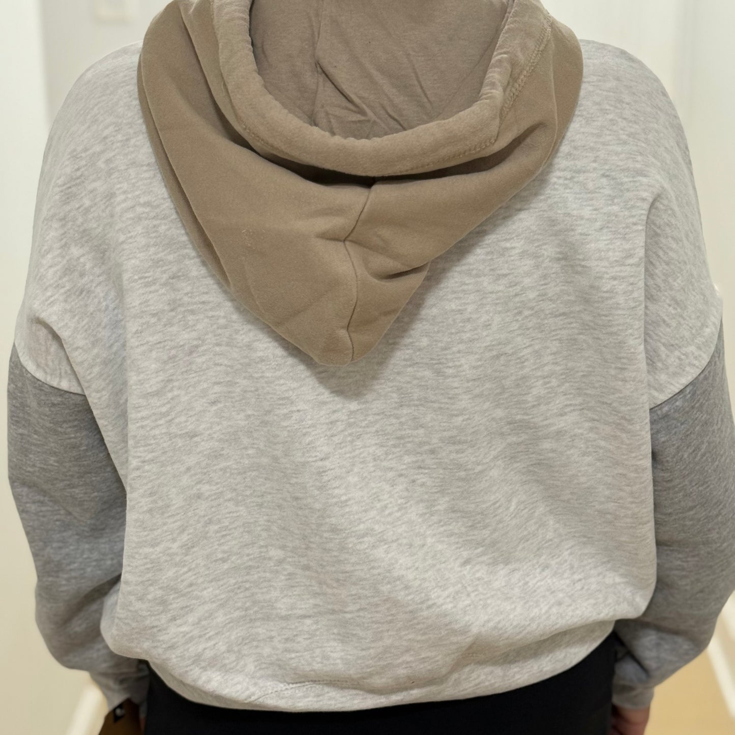 Two Tone Cropped Hoodie (Tan & Grey)