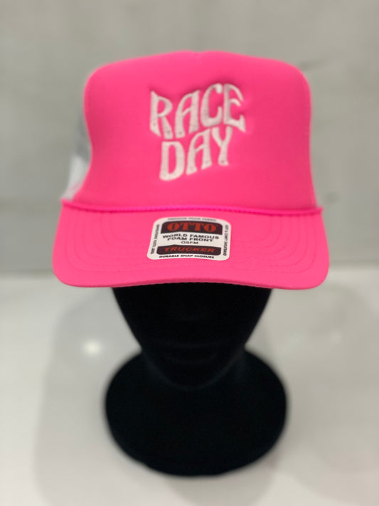 Ladies Race Day Trucker Style SnapBack Hat (Pink)