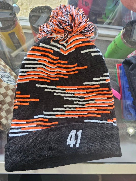 41 POM POM Beanie (Black/White/Orange)