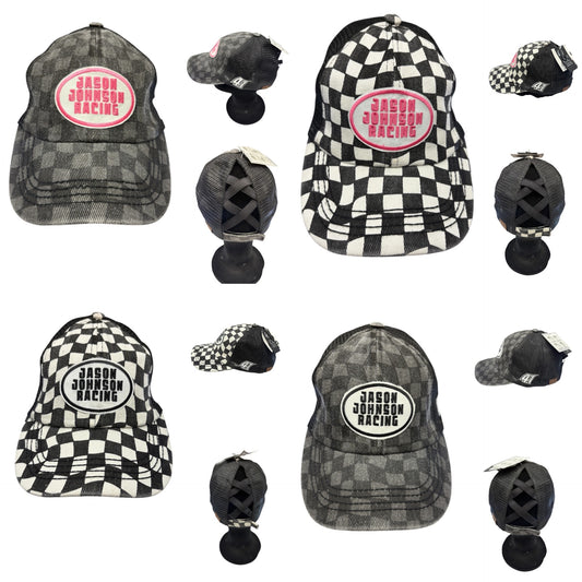 Ladies JJR Checkered Crisscross Ponytail Velcro Hat
