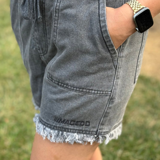 Ladies Macedo Logo Shorts (Washed Grey)