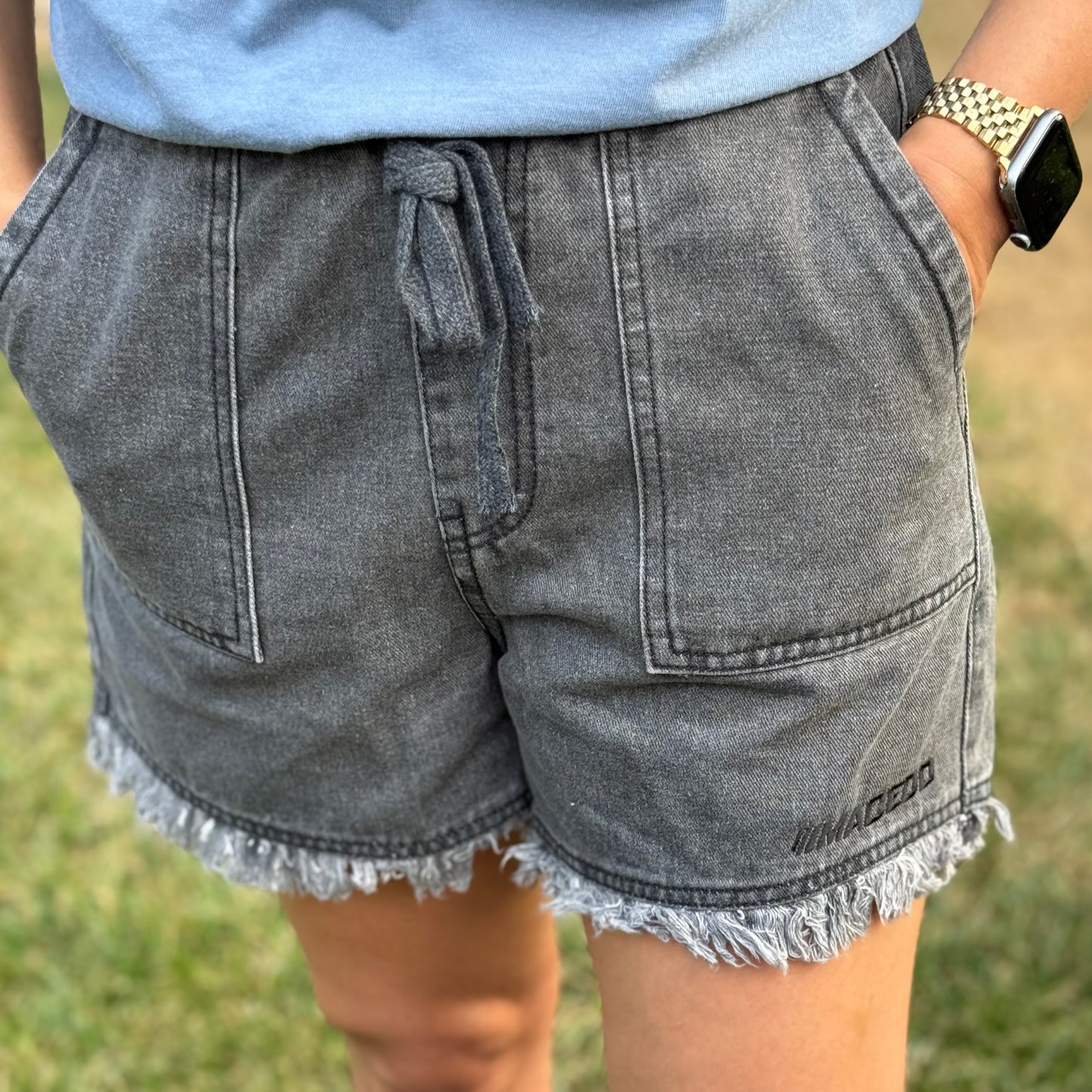 Ladies Macedo Logo Shorts (Washed Grey)