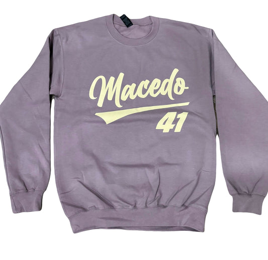 Macedo Baseball Design Crew Neck Sweatshirt (Light Purple)