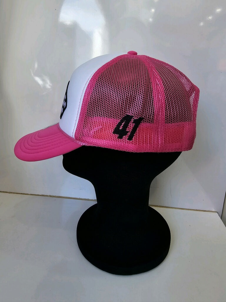 Ladies Cross Checkered Trucker Style SnapBack Hat (Pink)