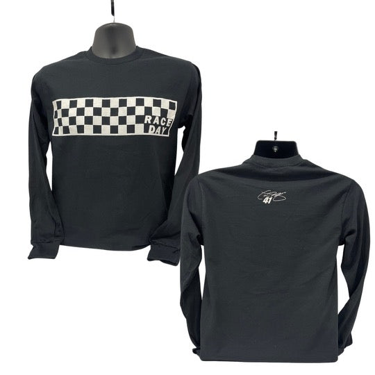 Checkered Race Day Long Sleeve T-Shirt (Black)