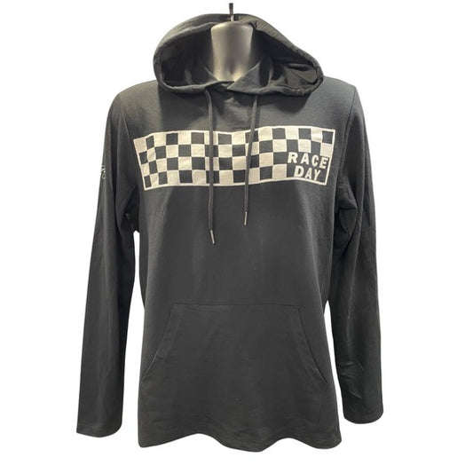 Race Day Checkered Long Sleeve with Hood & Pocket (Black)