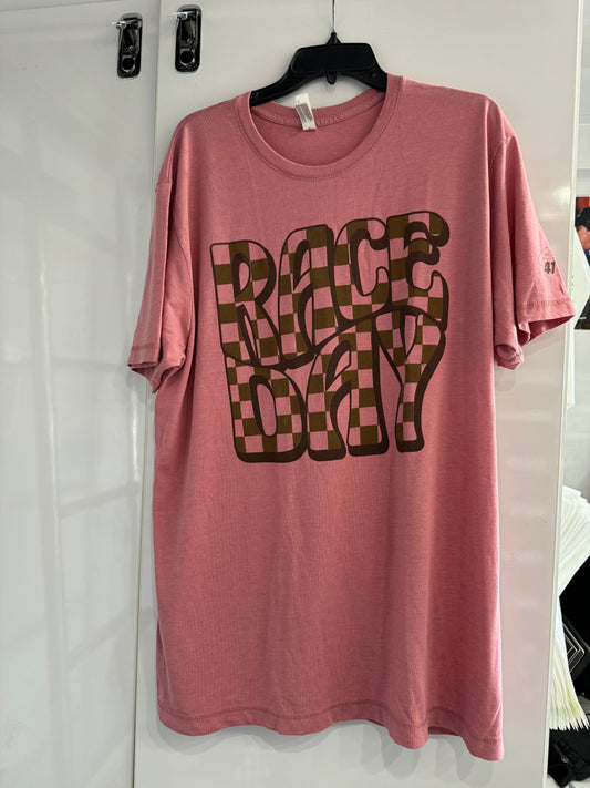 Ladies Retro Checkered Race Day T-Shirt (Blush)