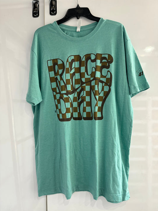 Ladies Retro Checkered Race Day T-Shirt (Teal)