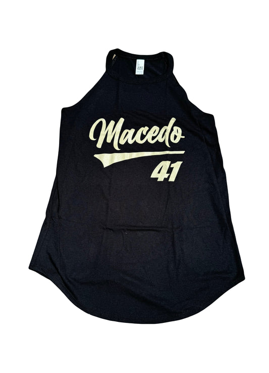 Ladies High Neck Macedo Baseball Tank Top (Black)