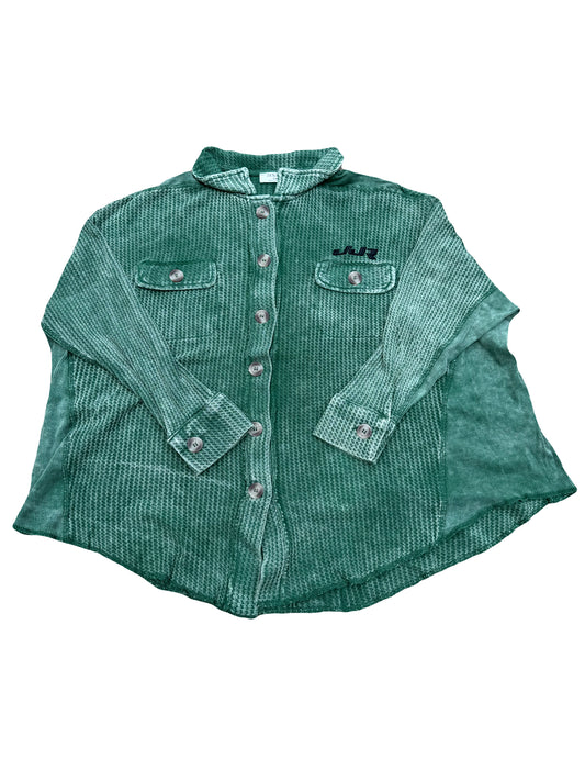 Ladies 2 Pocket Waffle Button Up with JJR Logo (Green)