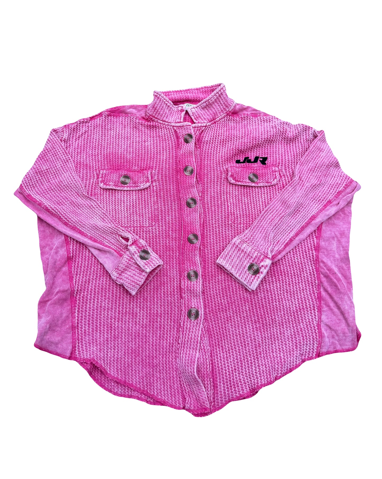 Ladies 2 Pocket Waffle Button Up with JJR Logo (Pink)