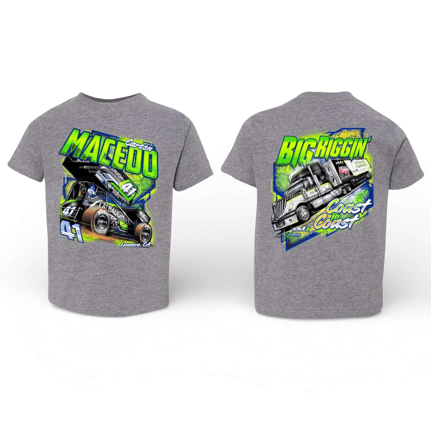 Youth Big Riggin Design T-Shirt Large Front (Graphite Heather)