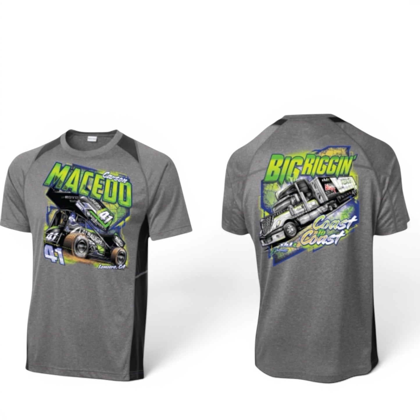 Big Riggin Design T-Shirt Large Front Polyester (Vintage Heather/Black)
