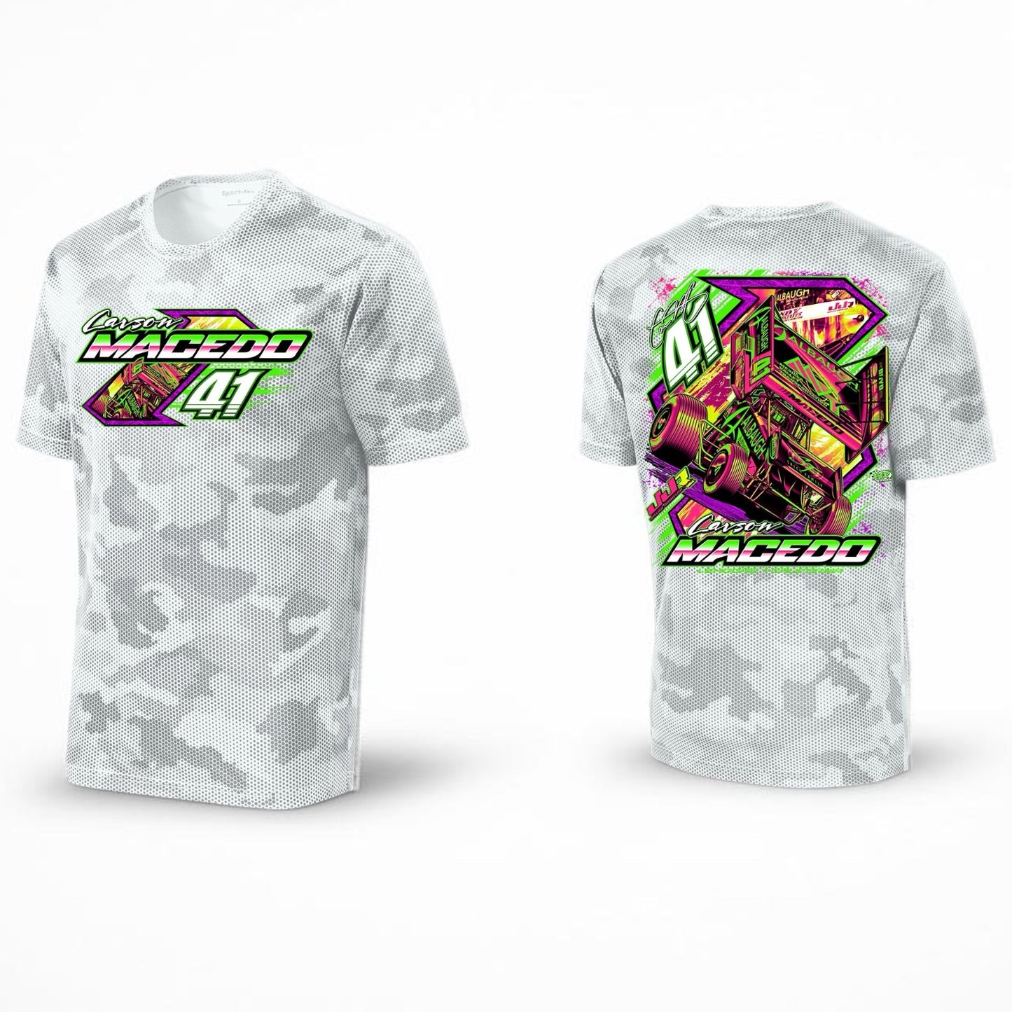 Midnight Neon Design T-shirt Moisture Wick Camo Hex (White)