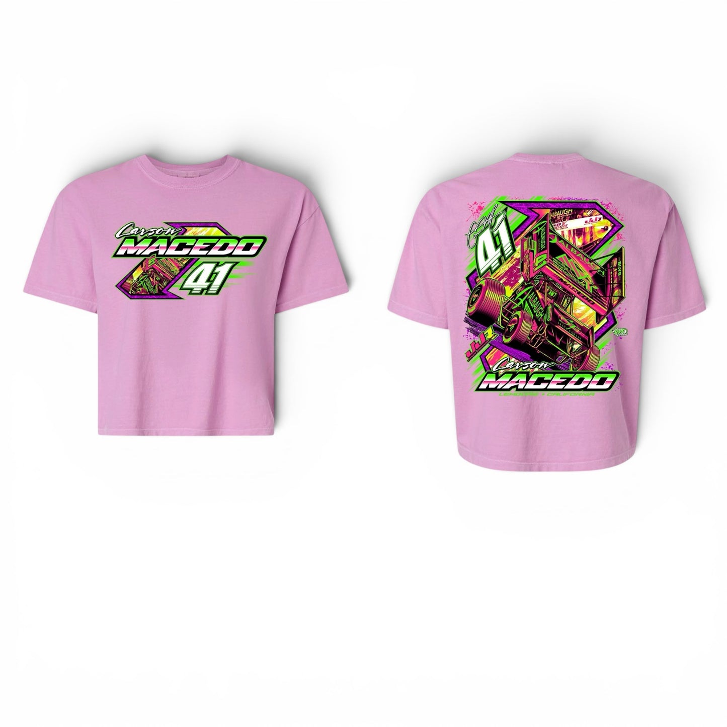 Ladies Boxy Midnight Neon Design T-Shirt (Pink)