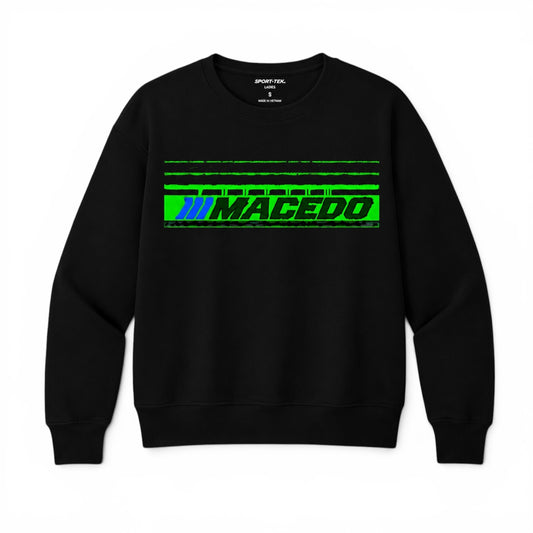 Ladies The Macedo Line Design, Cropped Crewneck (Front Only Black)