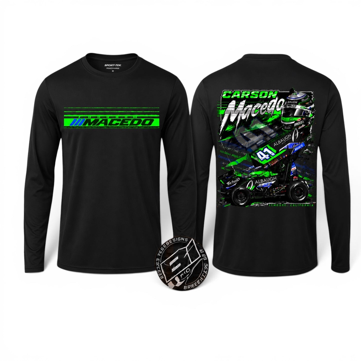 Ladies The Macedo Line Design T-Shirt (Scoop Neck Posicharge L/S Black)