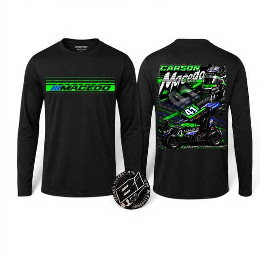 Ladies The Macedo Line Design T-Shirt (Scoop Neck Posicharge L/S Black)