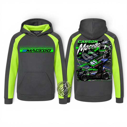 Youth The Macedo Line Design, Sport Wick Fleece Color Block Hoodie (Dark Grey/Lime)