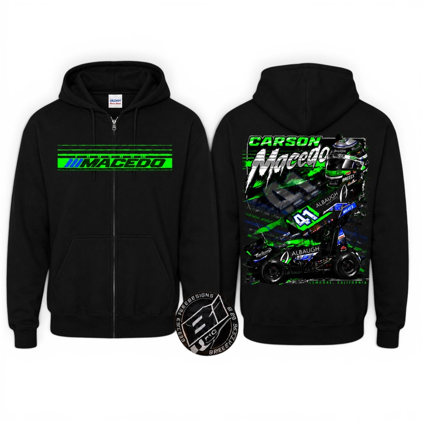 The Macedo Line Design, Zip-Up Hoodie (Black)