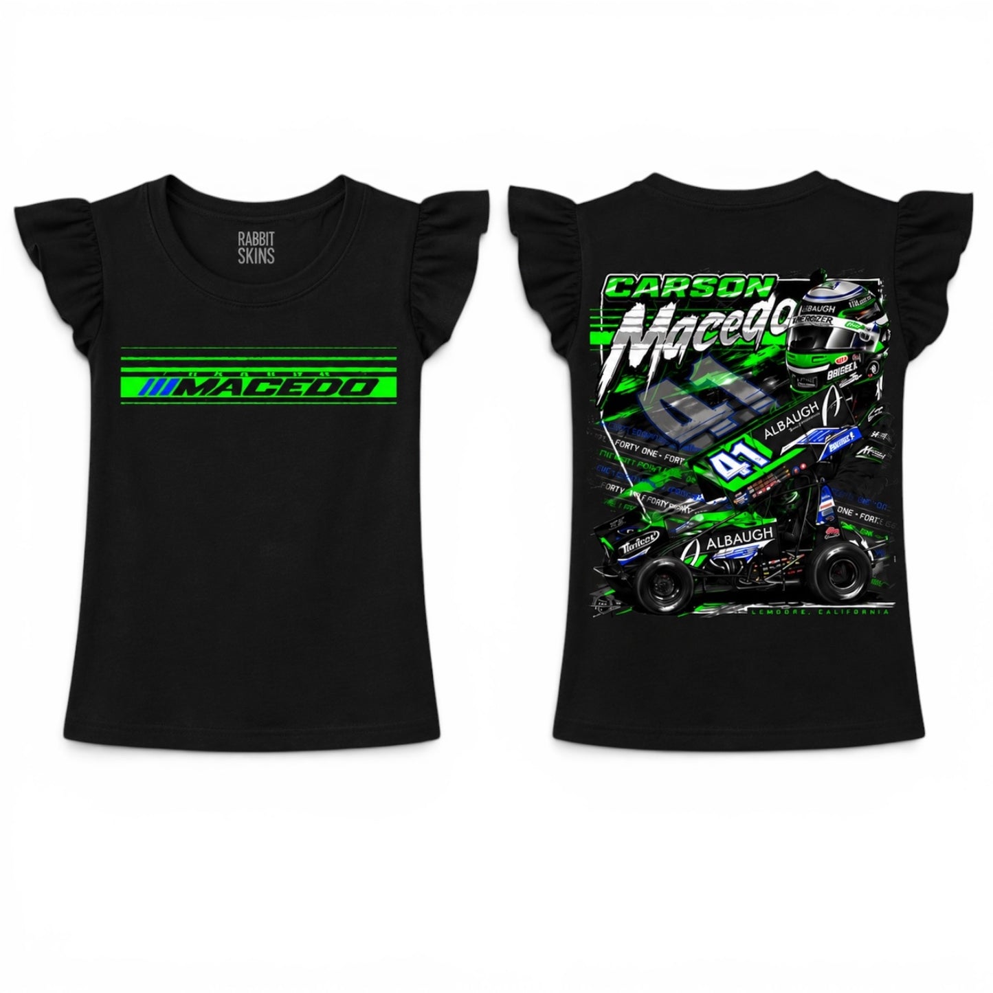Toddler/Youth Girls The Macedo Line Design T-Shirt, (Ruffled Sleeve Black)