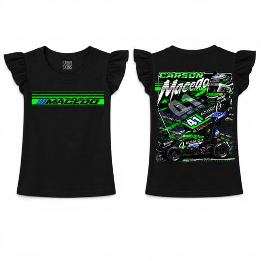 Toddler/Youth Girls The Macedo Line Design T-Shirt, (Ruffled Sleeve Black)