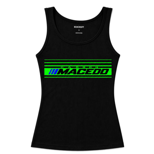 Ladies The Macedo Line Design Ribbed Tank (Front Only Black)