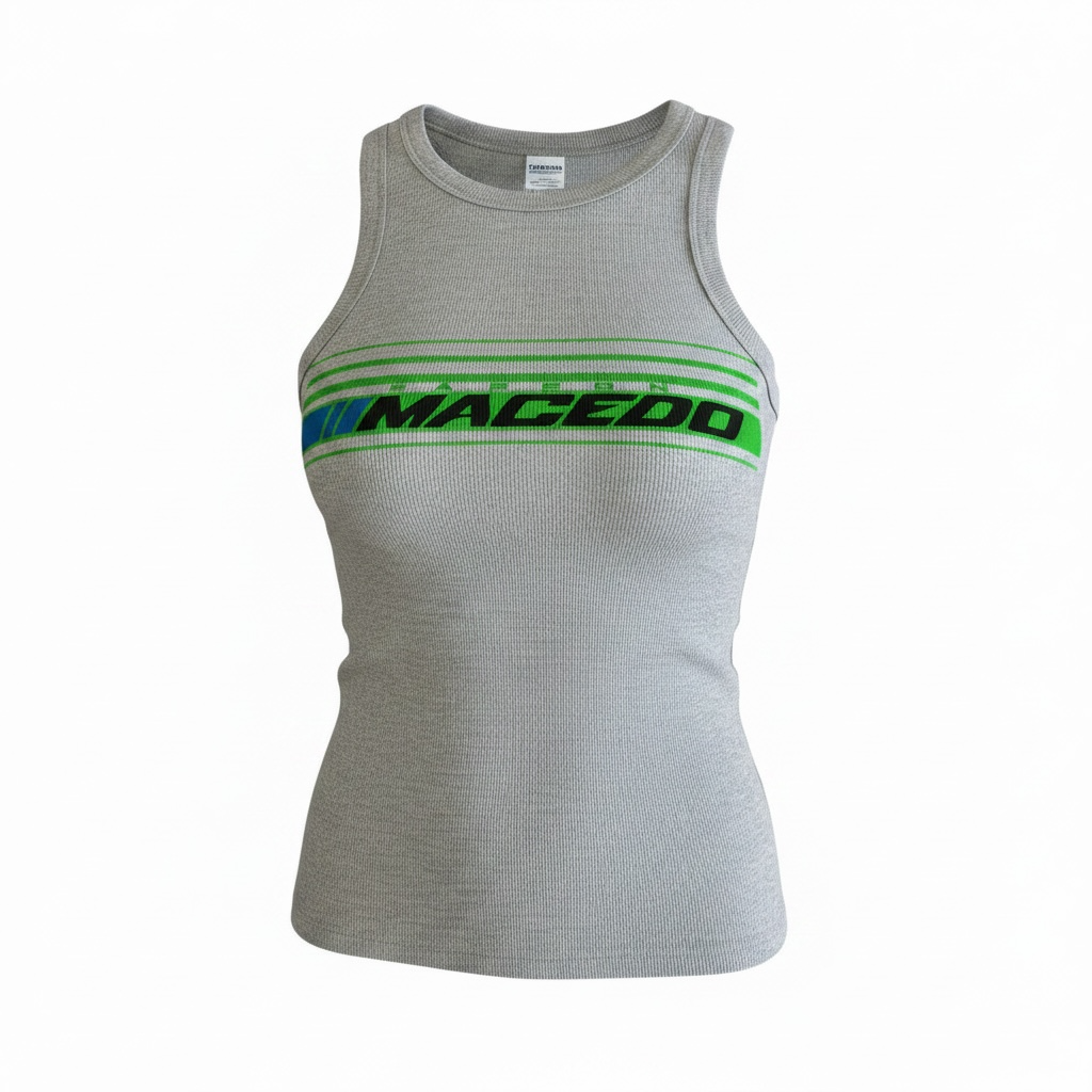 Ladies The Macedo Line Design Ribbed Tank (Front Only Heather Grey)