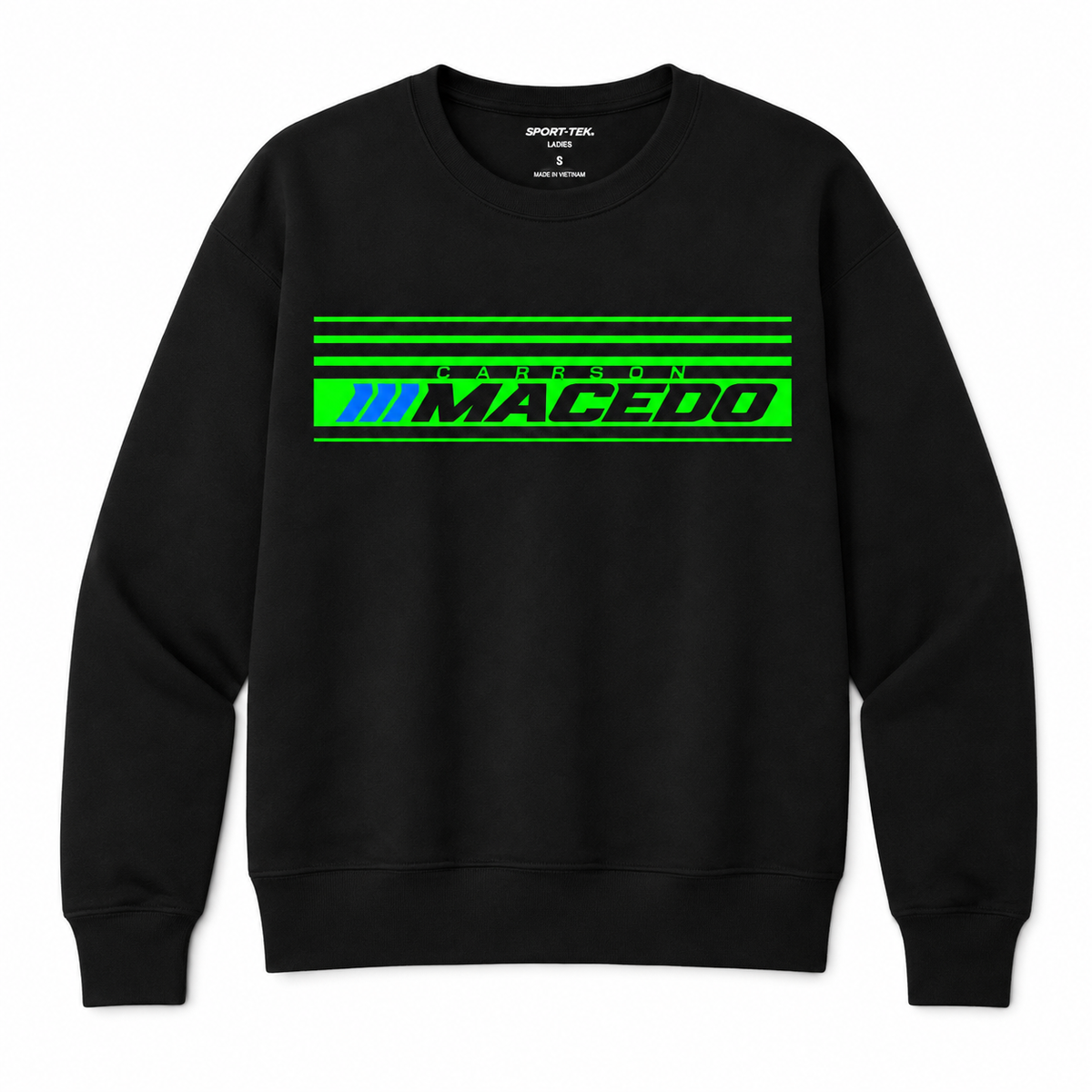 Ladies The Macedo Line Design, Cropped Crewneck (Front Only Black)