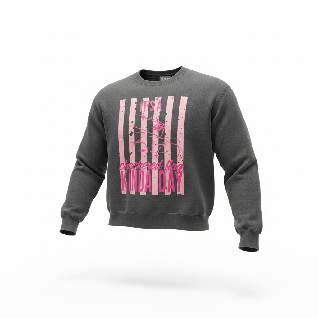 Ladies Cropped Checkered Flag Design Crewneck (Pepper or Cream)