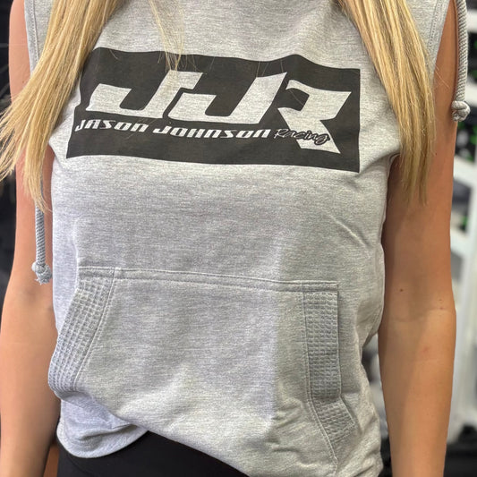 Ladies JJR Kinsley Sleeveless Hooded Sweatshirt (Heather Grey)